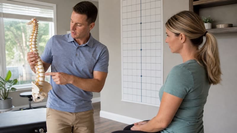 Chiropractor explaining a structured corrective care plan to a patient